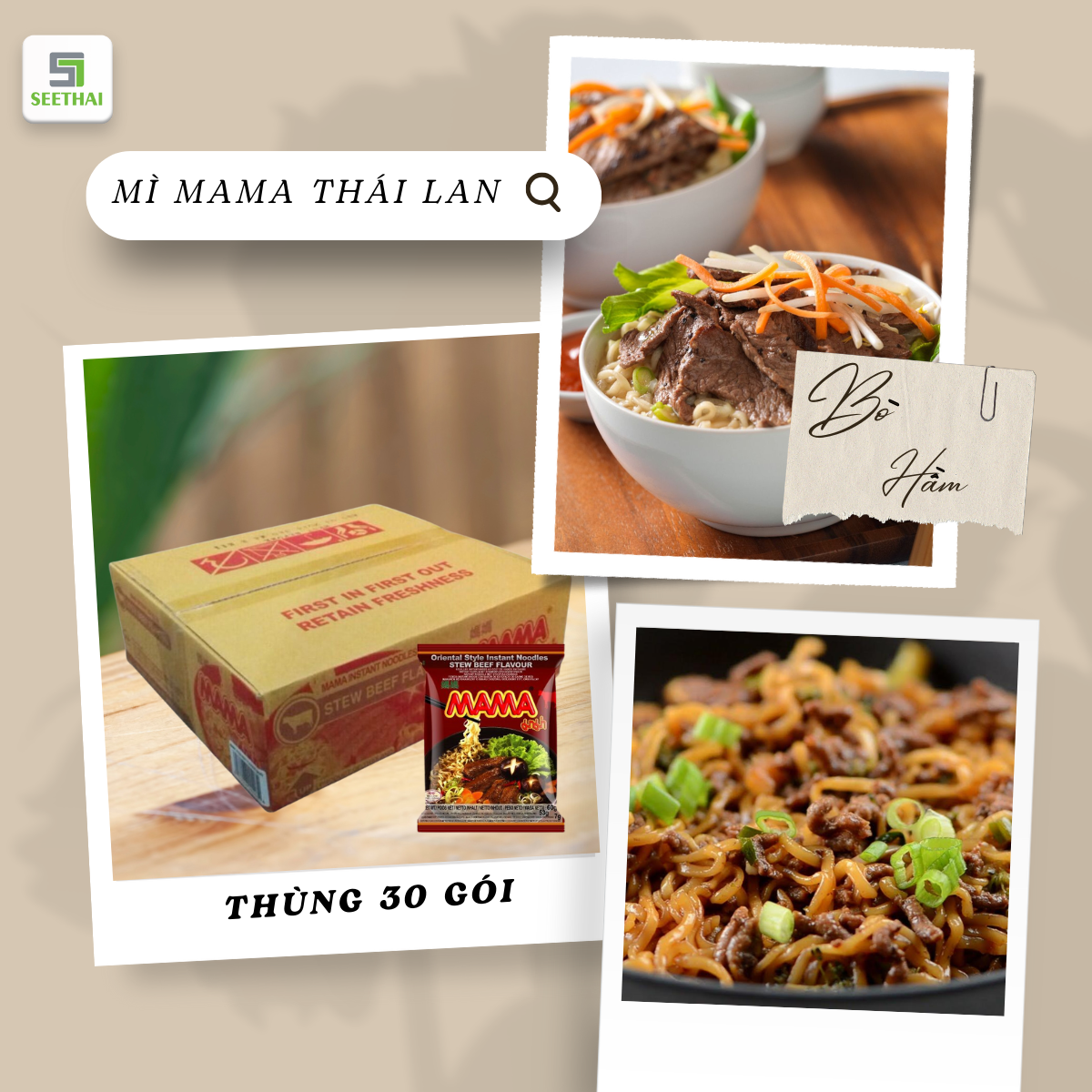 Thùng mì MAMA Thái Lan mì ăn liền 30 gói