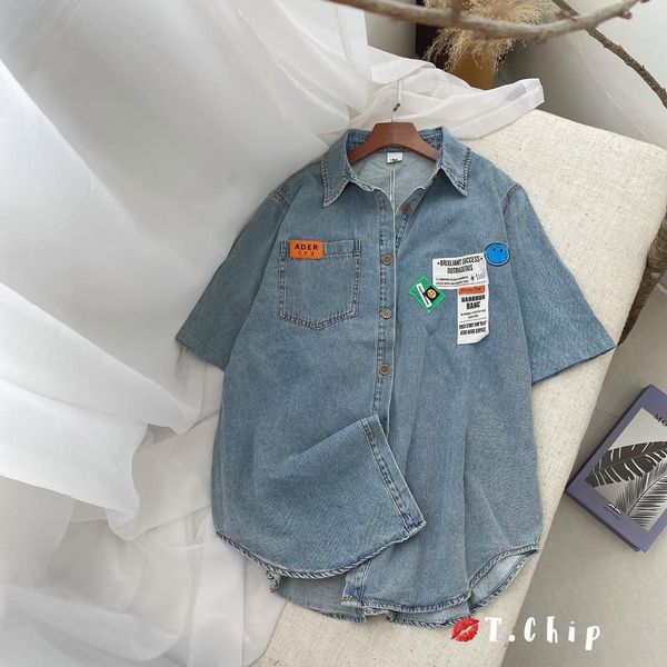 Áo sơ mi bò logo cộc tay