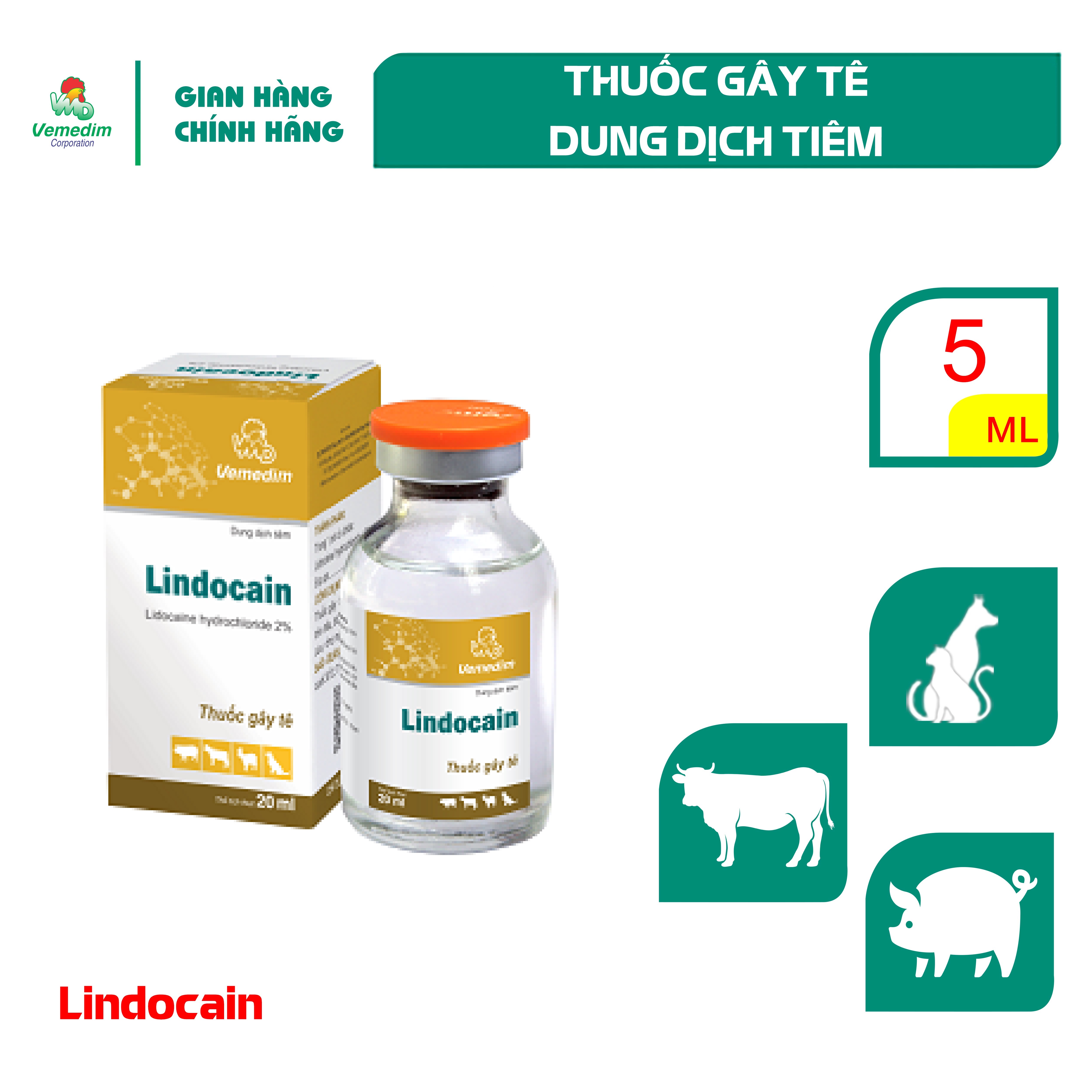 "Hoàn tiền đến 10%" Vemedim Lindocain gây tê cục bộ trên chó, mèo và gia súc, lọ 5ml