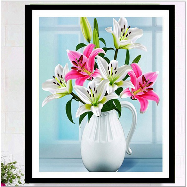 Tranh Thêu Chữ Thập Chỉ Lụa Bình Hoa Lyly HH0817