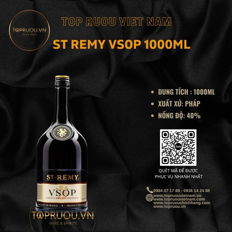 Chính hãng topruou.vn BRANDY ST-REMY VSOP - 1000ML - NHẬP KHẨU PHÁP