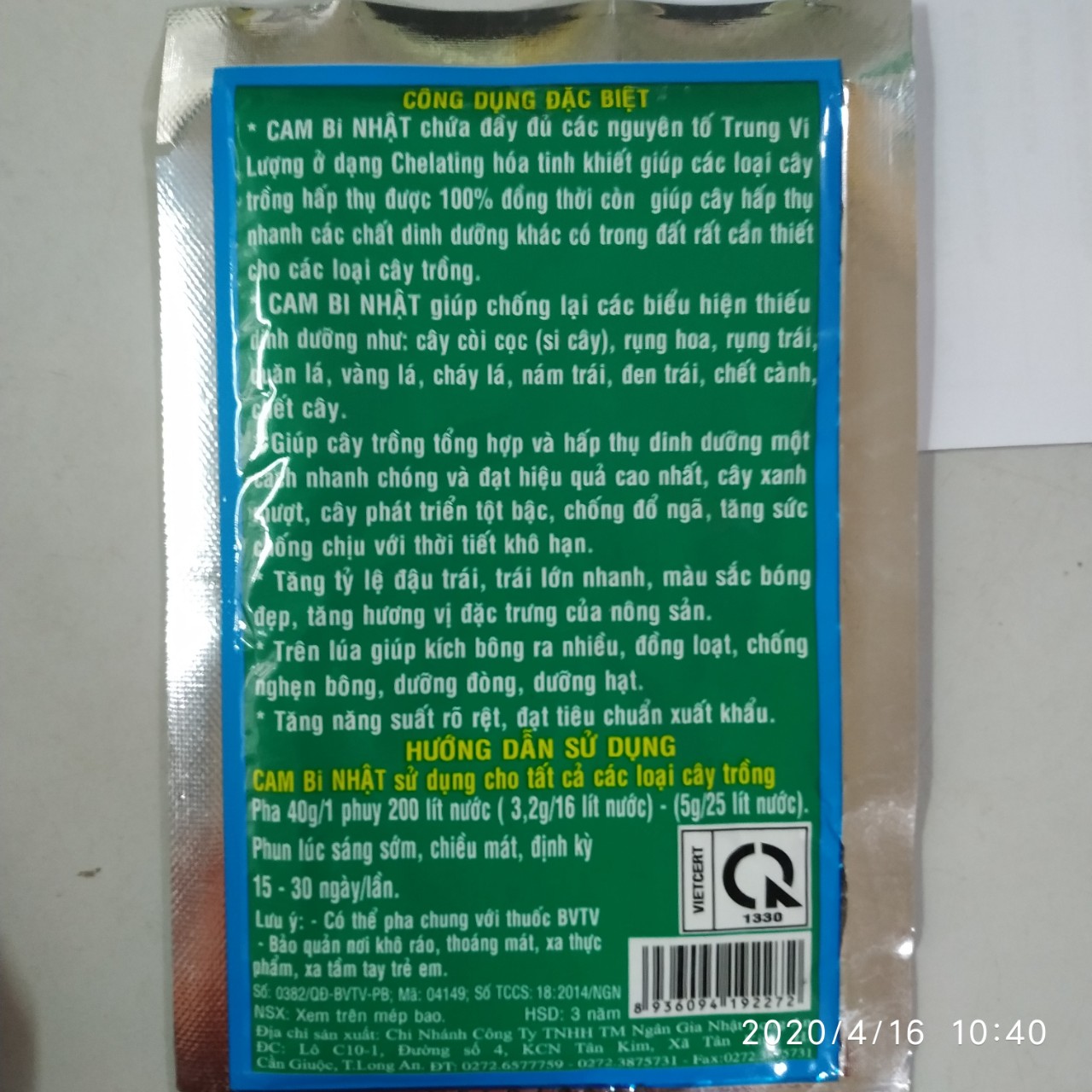 Phân bón lá Trung vi lượng Cambi Nhật 40g