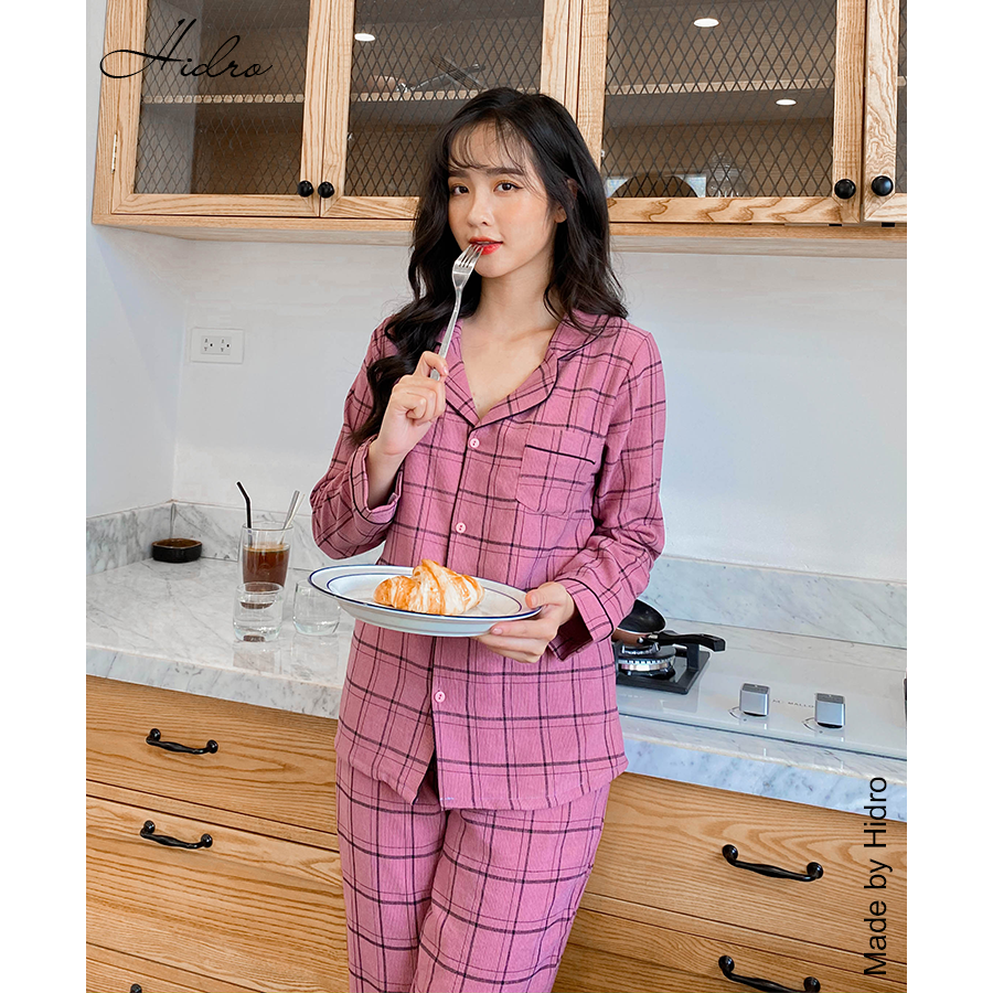 HIDRO Bộ pijama nhung kẻ caro NT002