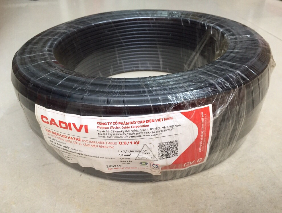 Dây cáp điện đơn CV 6.0 CADIVI. Cuộn 100 m