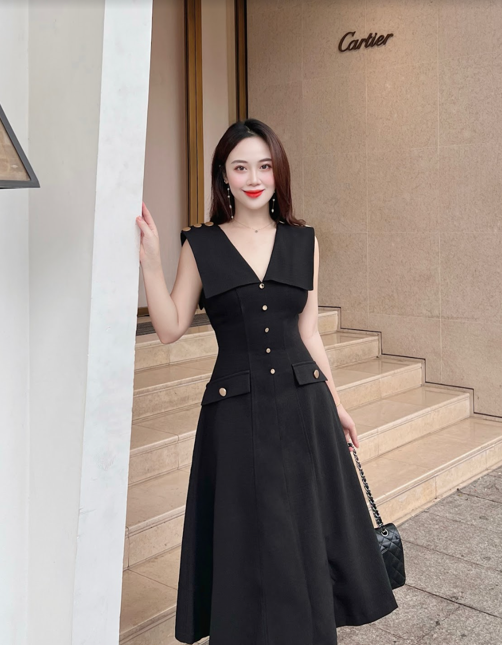 Đầm vạt vai cúc dọc Fiona - MAIIMER