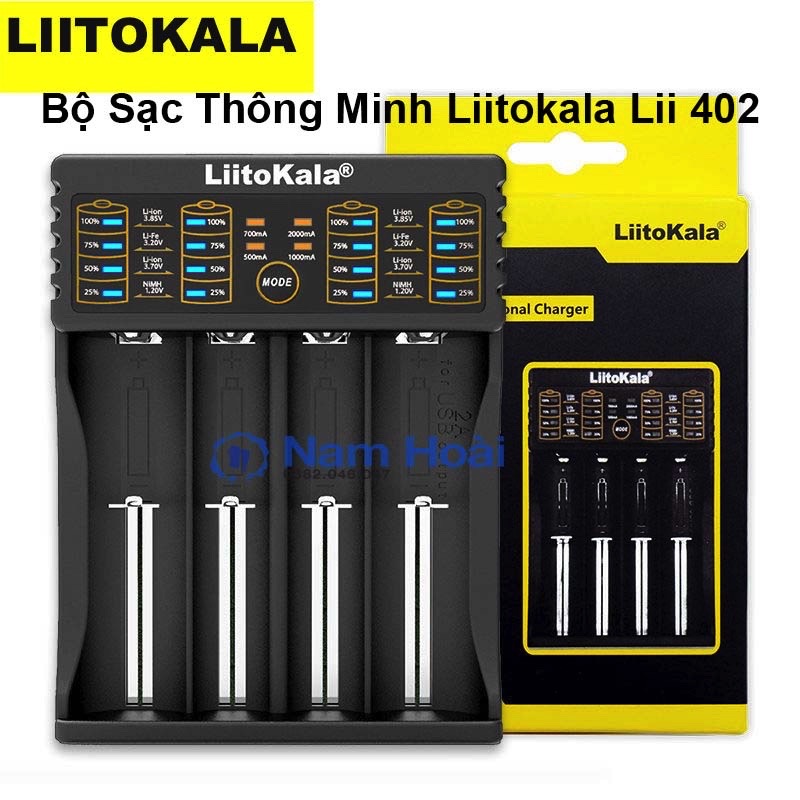 Bộ sạc thông minh 4 khe LiitoKala Lii-402 cho pin sạc 26650, 18650, AA, AAA