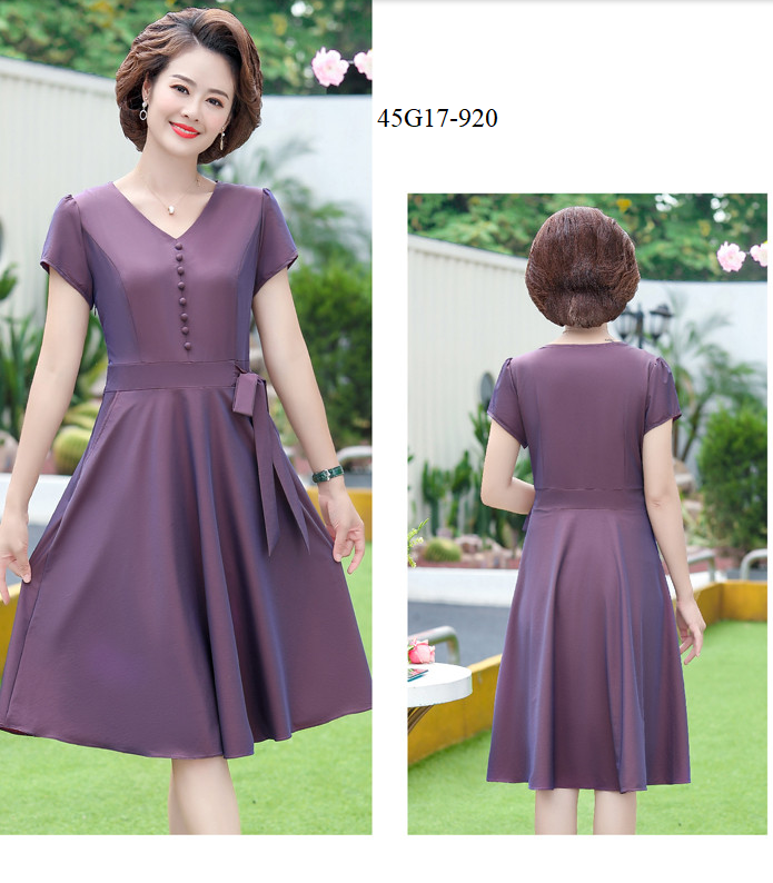 ĐẦM XÒE CỔ TIM THẮT EO TRUNG NIÊN
