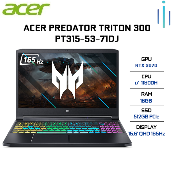 Laptop Acer Predator Triton 300 PT315-53-71DJ (i7-11800H | 16GB | 512GB | GeForce RTX™ 3070 8GB | 15.6 QHD 165Hz | Win 10)