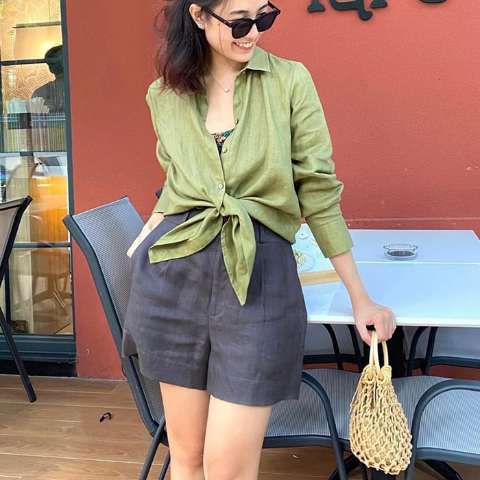 Quần short nữ Linen bột premium gấu lơ vê