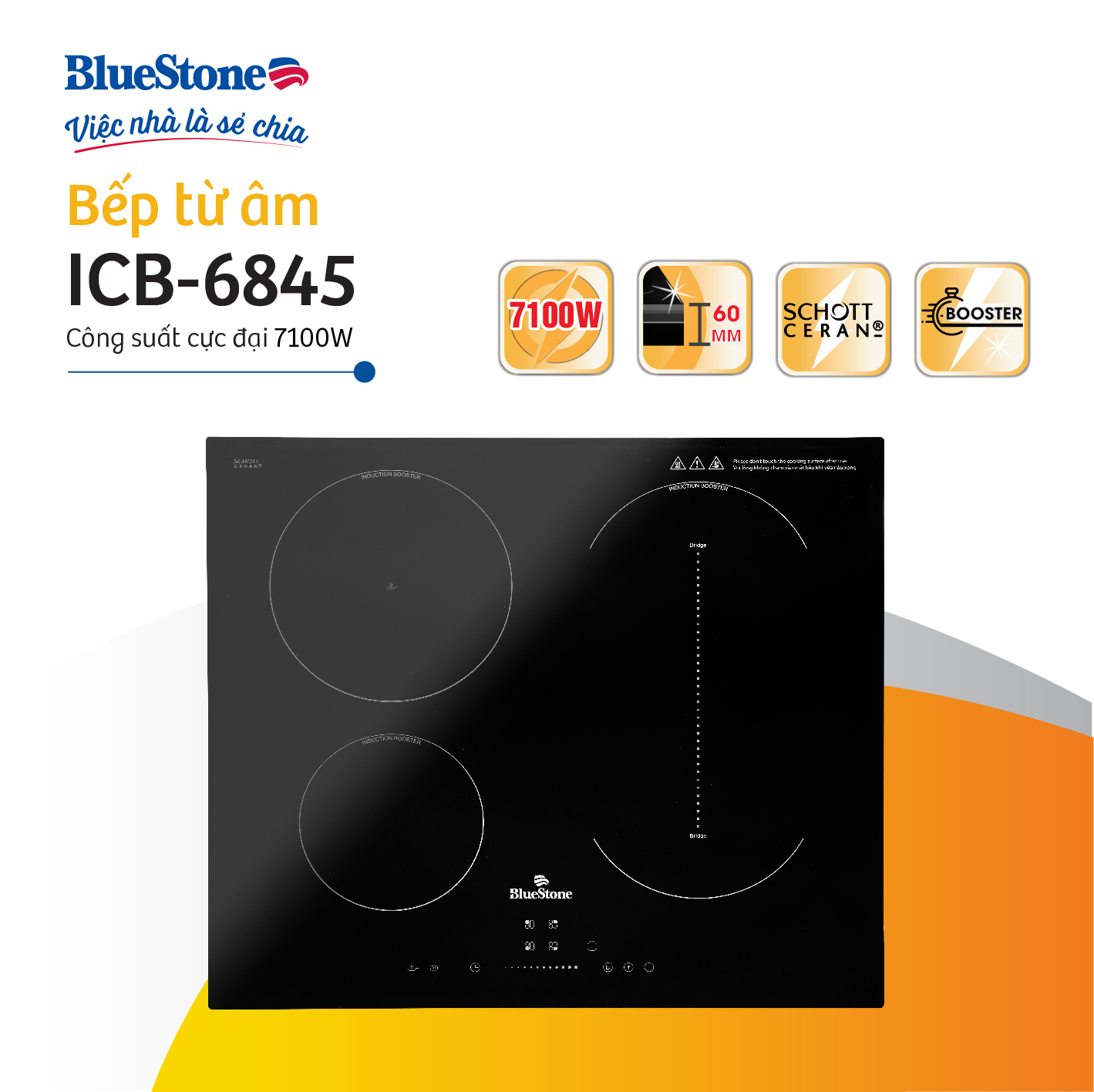 [Trả Góp 0%] Bếp Từ Ba BlueStone ICB-6845 7100W -  [Miễn Phí lắp đặt HCM, HN, Bình Dương, Đăk Lăk, Bắc Ninh, Bắc Giang]