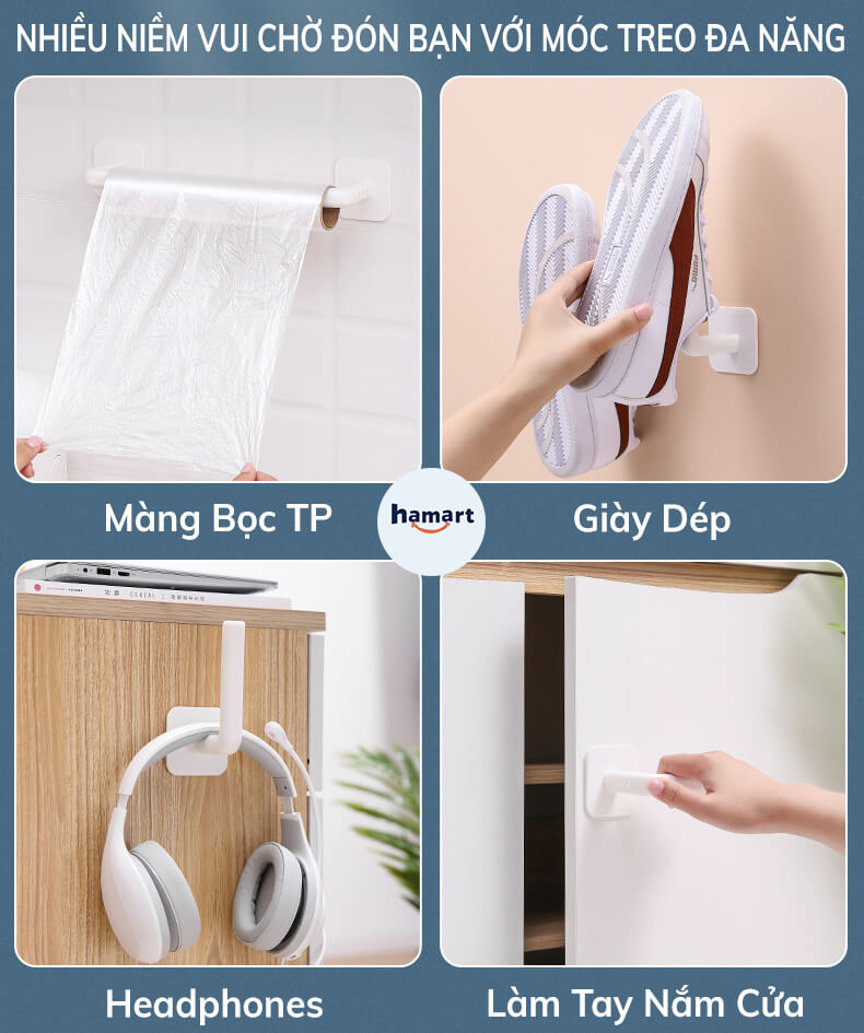 Móc Nhựa Chữ L Treo Cuộn Khăn Giấy Đa Năng Hamart Kèm Miếng Keo Dán Tường Siêu Dính Tiện Lợi