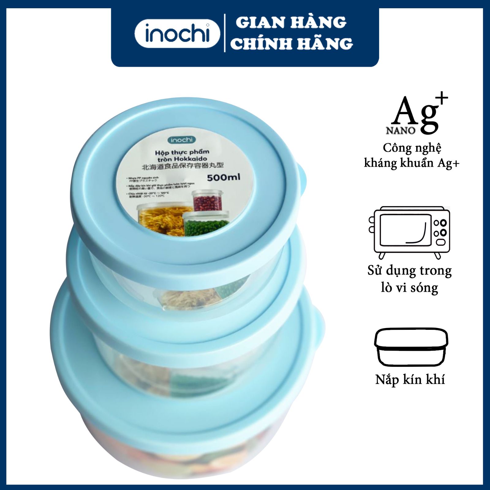 [Bộ 3 tròn]Hộp Nhựa Đựng Thực Phẩm, Hộp đựng cơm , Hộp nhựa chịu nhiệt , hộp đựng thức ăn - hộp Thức Ăn Hokkaido - hộp Tròn INOCHI - Nhựa Cao Cấp Trong Suốt Bền Kín Chịu Nhiệt Cao ,Bộ hộp thực phẩm tròn- Hokkaido