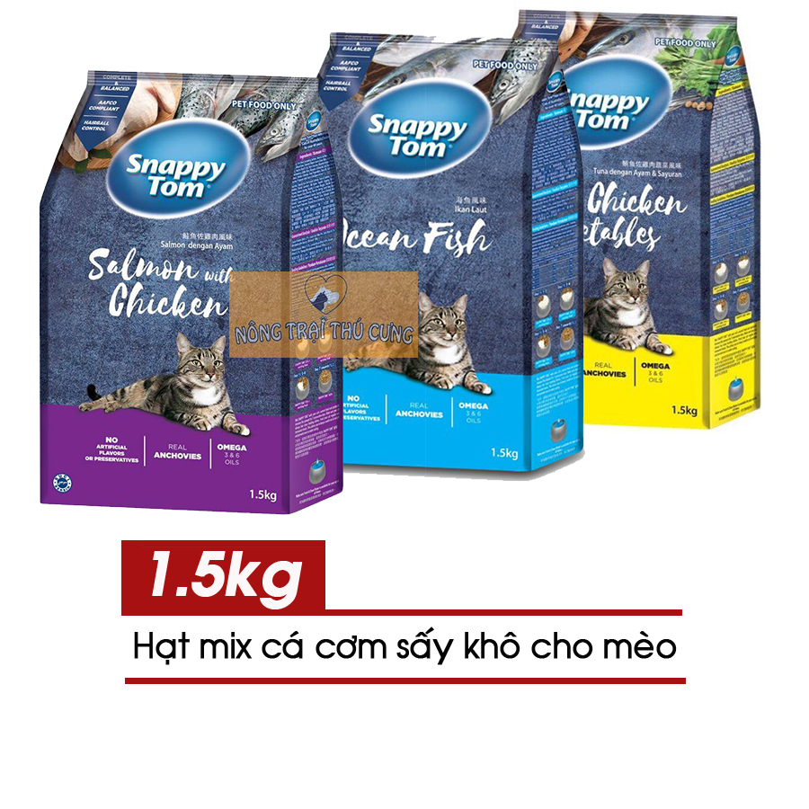 [6 VỊ] Hạt Cho Mèo Mix Cá Cơm Sấy Snappy Tom 1.5kg - [Nông Trại Thú Cưng]