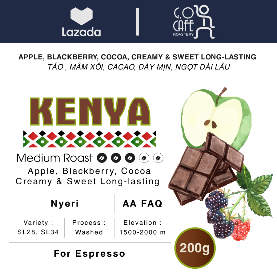 Specialty Coffee, Cà phê rang Kenya Nyeri AA FAQ Washed - G.O Cafe Roastery