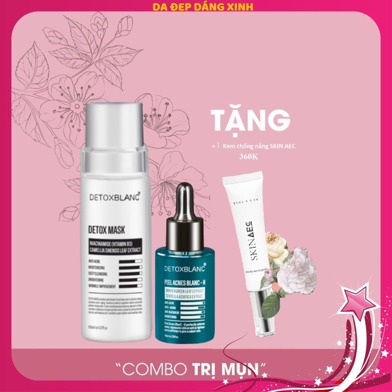 Bộ đôi xóa mụn thâm Detox BlanC tặng KEM chống nắng dưỡng ẩm skin aec 30ml giá rẻ