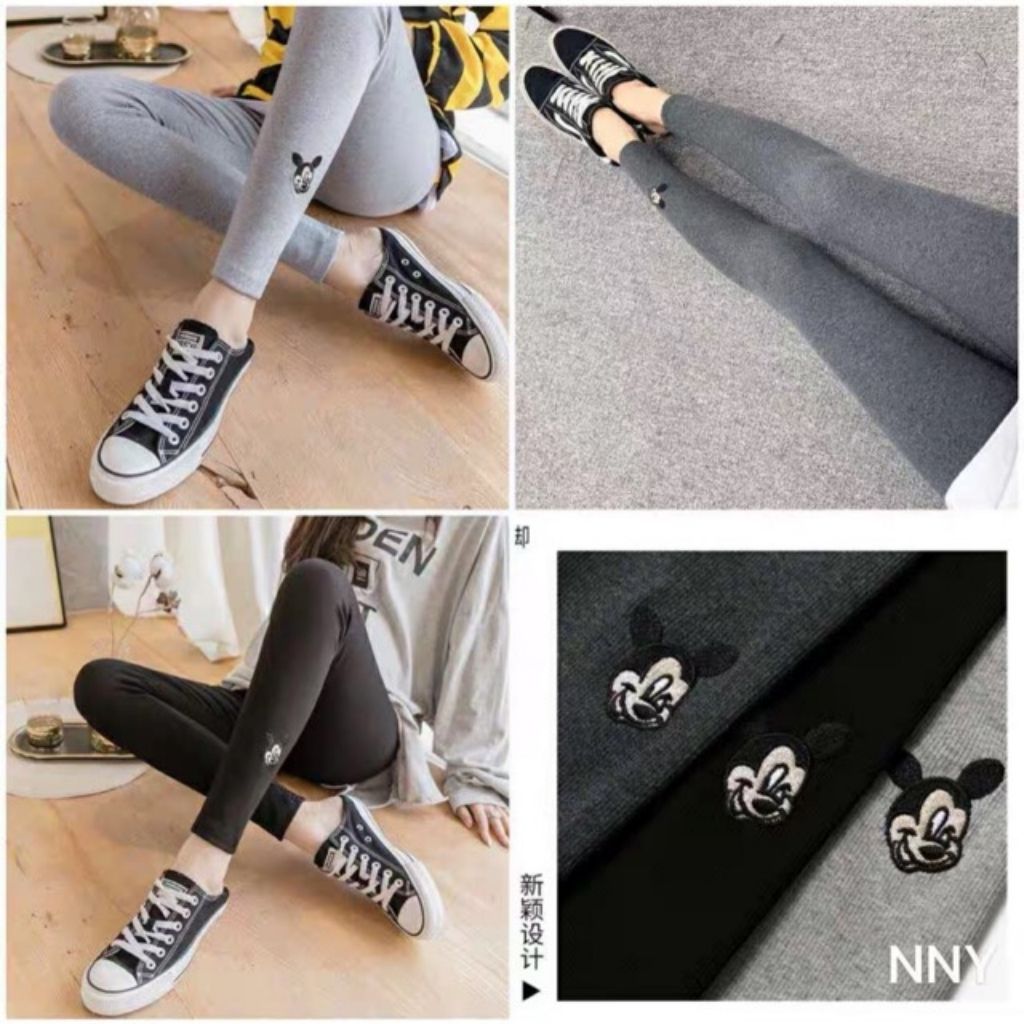 Quần Legging Nữ Len Tăm Thêu Mickey