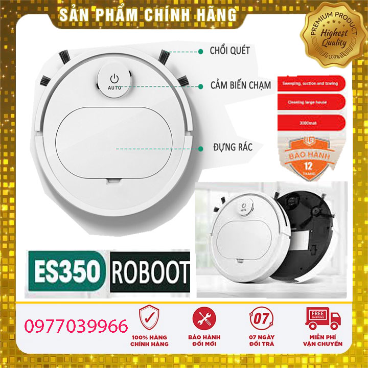 Robot Hút Bụi Lau Nhà, Robot Lau Nha, Robot Hút Bụi Tự Động ES350. Thiết kế nhỏ gọn thông minh, dễ sử dụng, Hút sạch Cát Bụi Lông thú nuôi và Tóc rụng, Chống Rơi, Pin Trâu lực hút mạnh , BẢO HÀNH 1 ĐỔI 1- MUA NGAY!