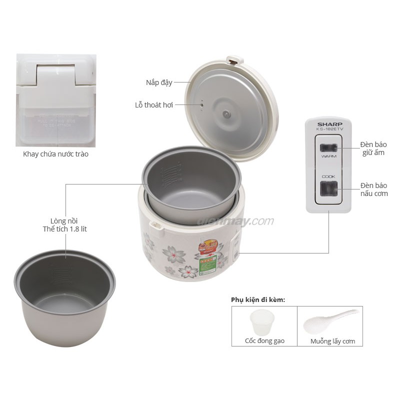 Nồi cơm điện Sharp 1.8 lít KS-182ETV (Giá áp dụng giao tại HN, HCM& các tỉnh liên hệ shop)