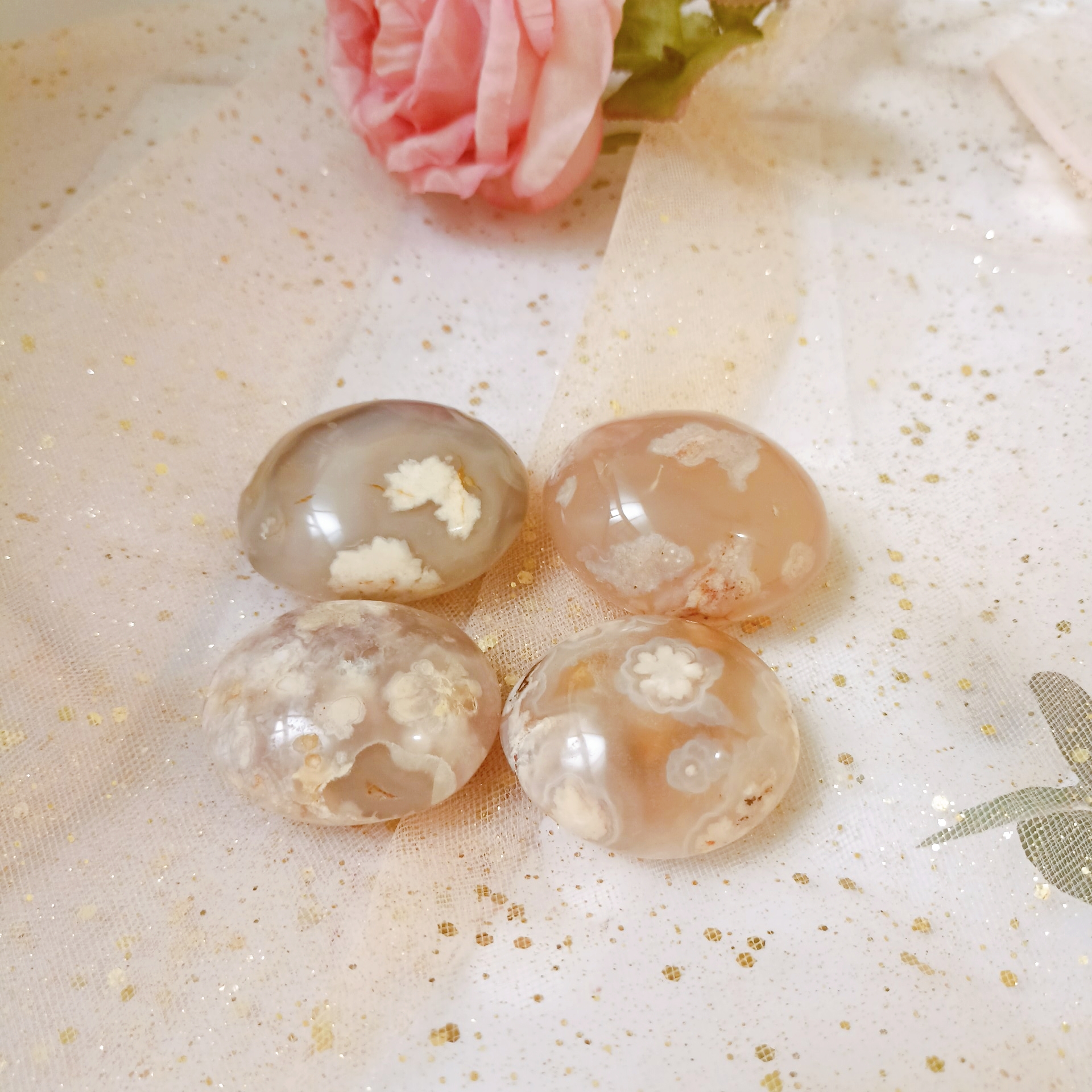 Palm Agate Sakura (Mã não hoa anh đào) đá thanh tẩy