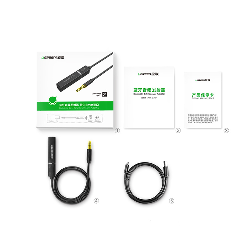 Bộ phát bluetooth 4.2 hỗ trợ AptX chuẩn 3.5mm - Ugreen 40761