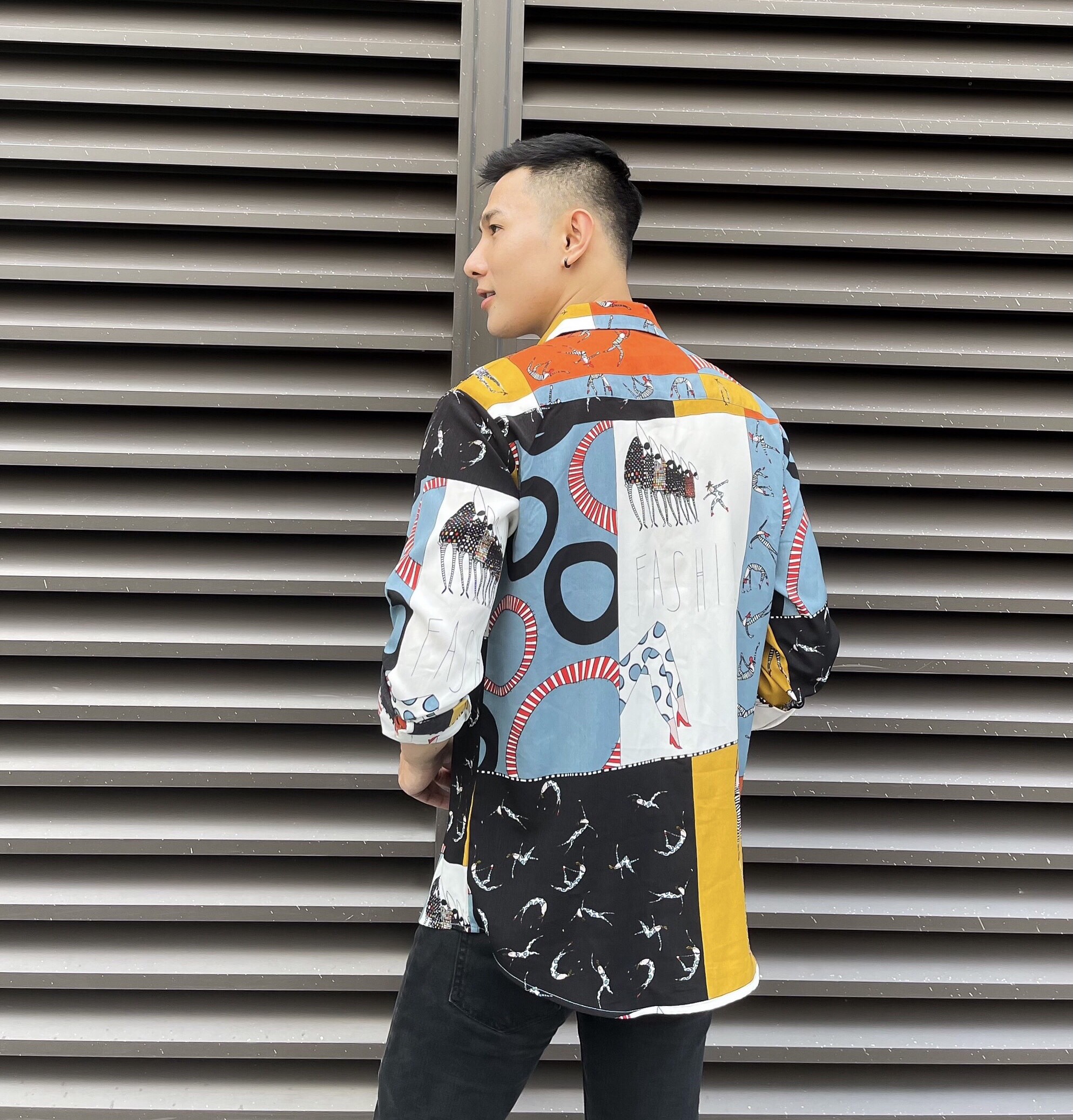 Áo sơ mi nam tay dài họa tiếc vải lụa cao cấp S004