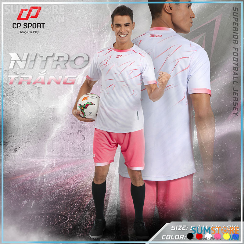 Cp sport – áo đá bóng không logo nitro trắng - đồ đá banh cao cấp nam nữ