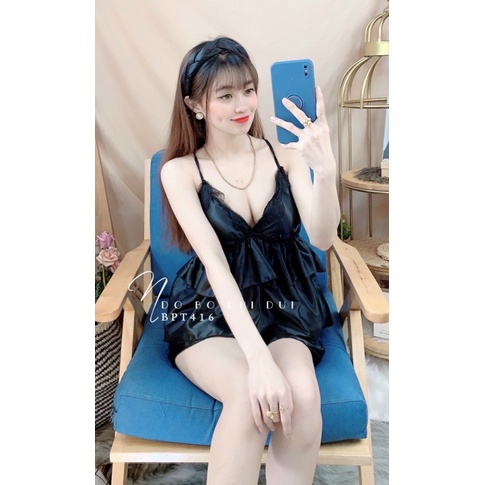 Đồ Ngủ Sexy- Bộ Ngủ 2 Dây Phối Ren Phi Lụa Form 40-55kg