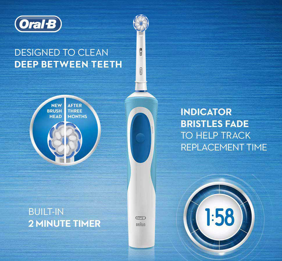 Bàn chải đánh răng điện Oral-B Vitality Precision Clean là loại bàn chải điện làm sạch sâu từ kẽ răng giúp răng trắng sáng tự nhiên quatangme-com-vn