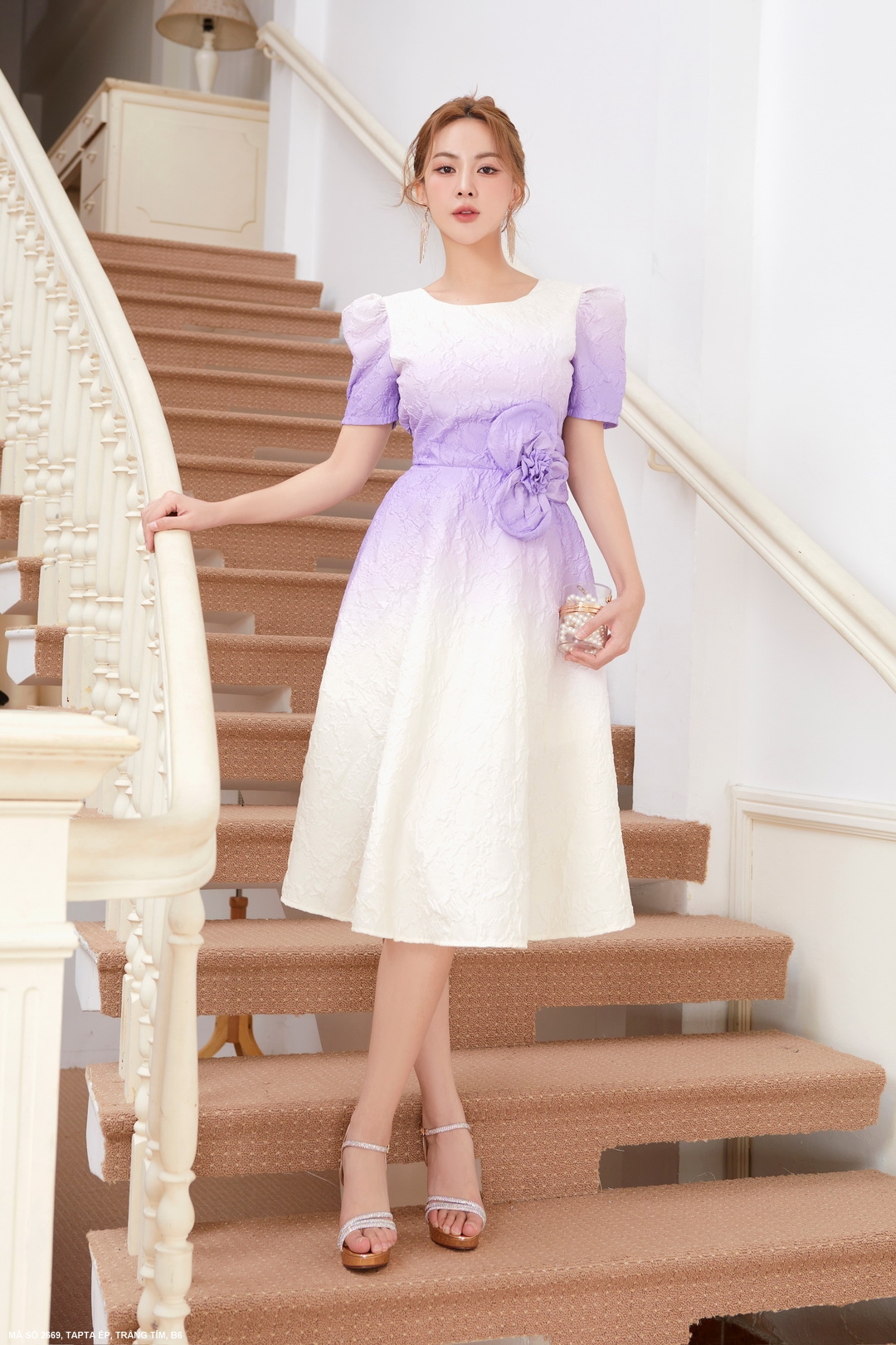MYDU SHOP | MS 2669 – Đầm Xòe Tím Hoa Eo Dự Tiệc Sang Trọng