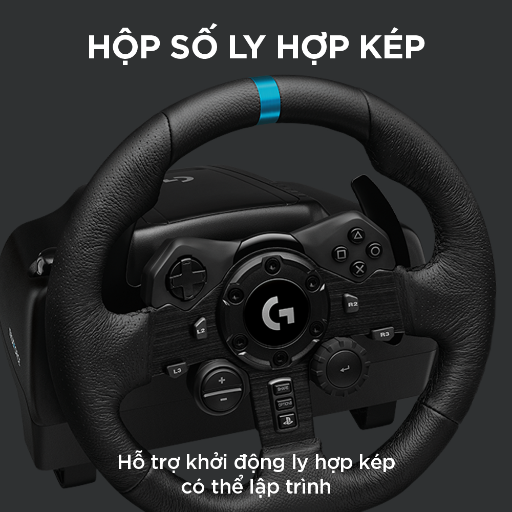 Logitech g923 racing game pedal & steering wheel set-treeforce response high grade leather grips compatible with ps5, PS4, PC, Mac-authentic