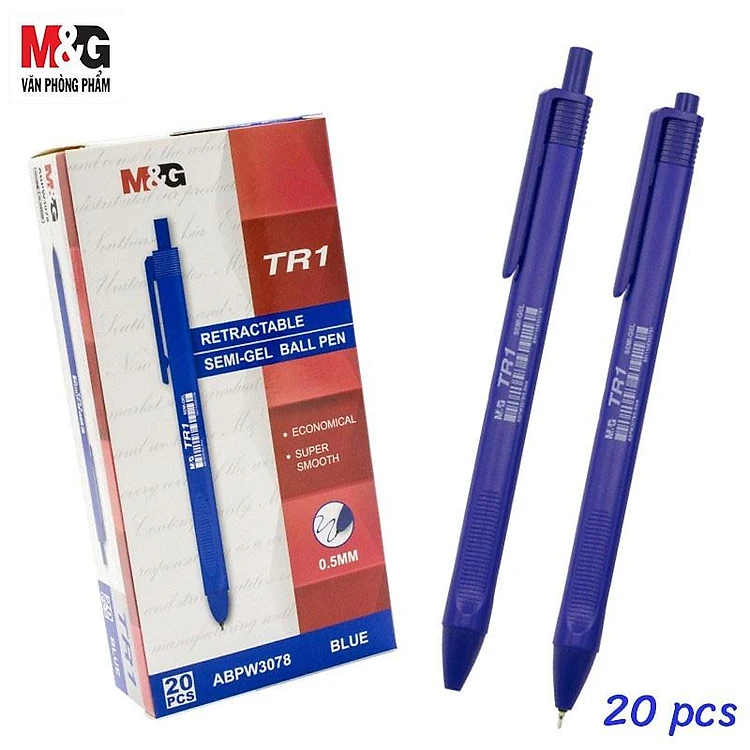 Bút bi bấm semi gel m&g abpw3078 màu xanh dương/ đen/ đỏ 0.5 mm - tr1 sản phẩm chính hãng