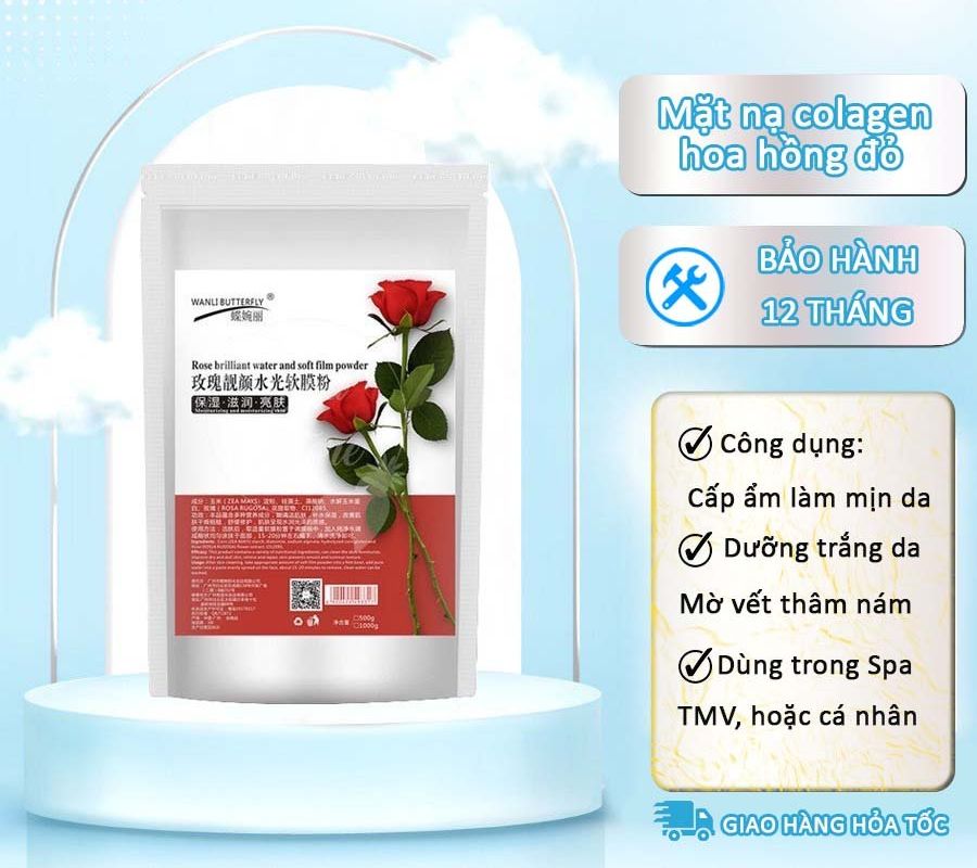 Bột mặt nạ colagen hoa hồng đỏ đắp mặt nạ dạng thạch hàng cao cấp.