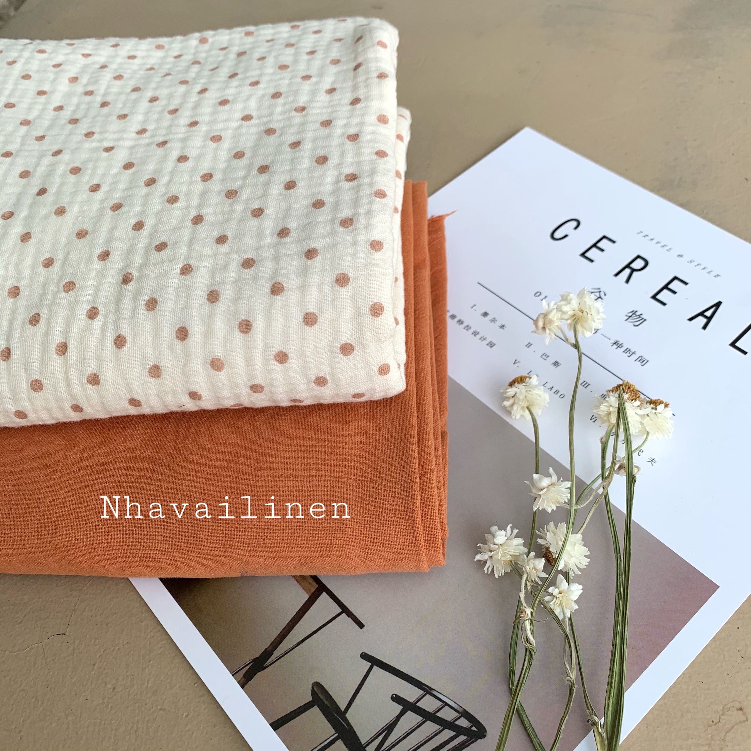 [HCM]Xô muslin chấm bi xanh đậu