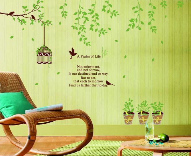 [HCM]Decal trang trí tường - Cây lá rơi và lồng chim