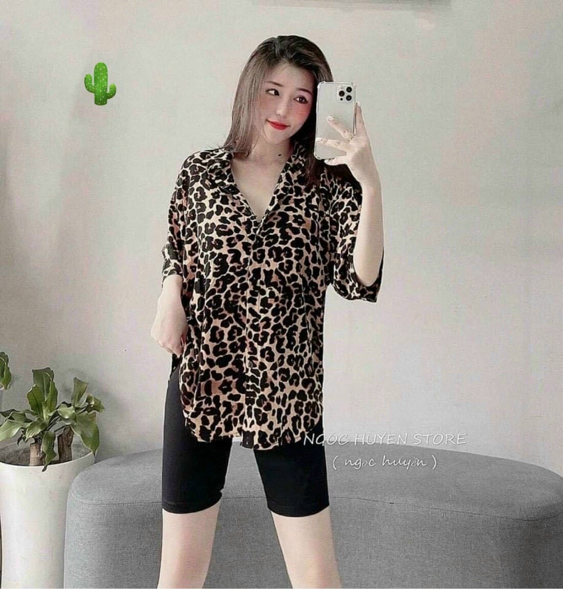 Áo sơ mi da báo tay lửng form rộng vải kate lụa siêu mát thời trang ttpk0136