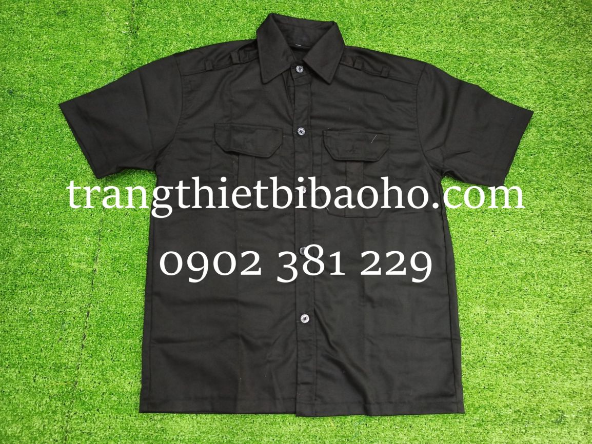 Áo vệ sĩ tay ngắn màu đen kaki 65/35 thấm hút mồ hôi