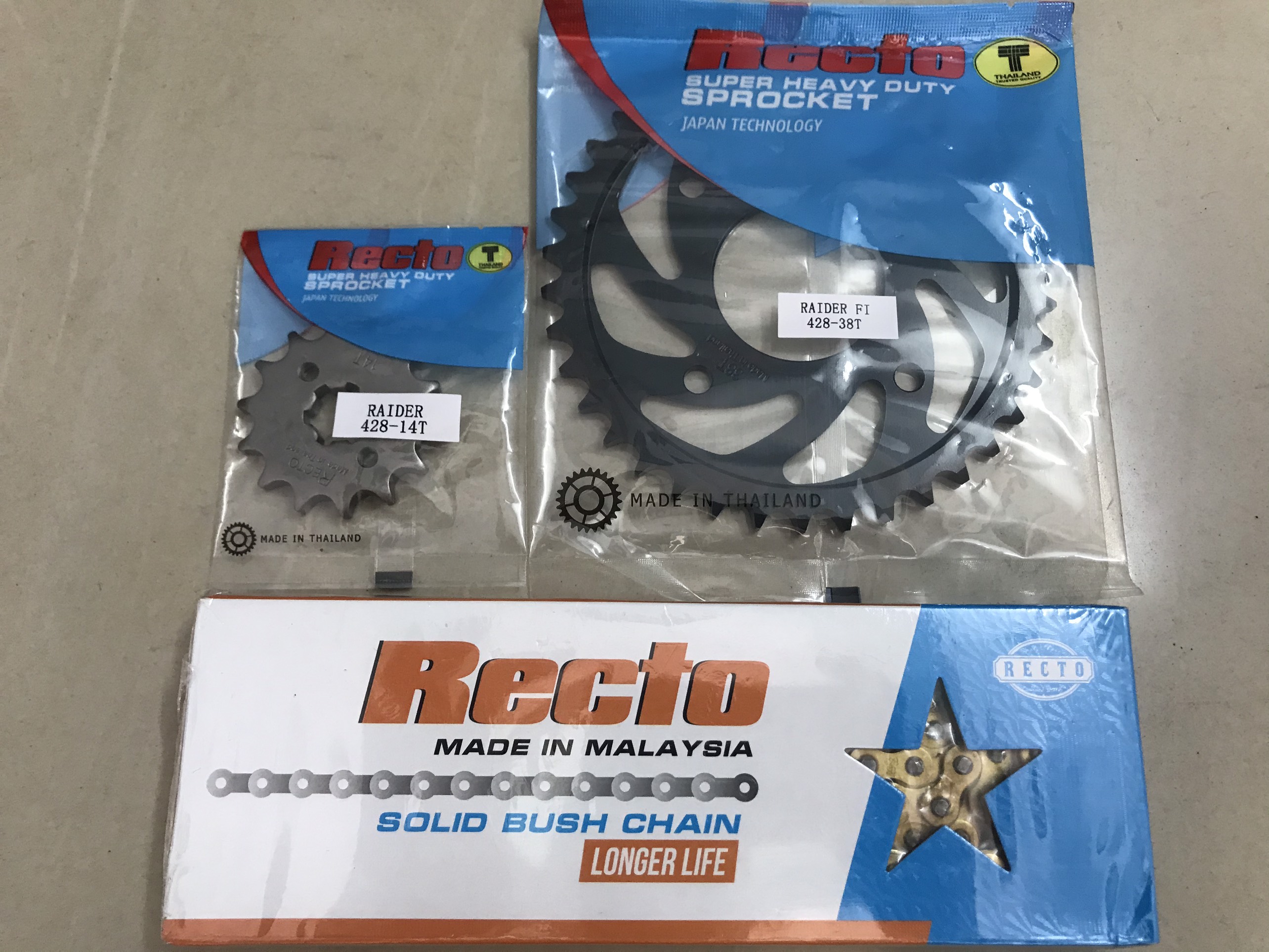 Bộ nhông sên dĩa RaiderFI và Satria (nhông14, dĩa39-Sên vàng Recto 9ly)