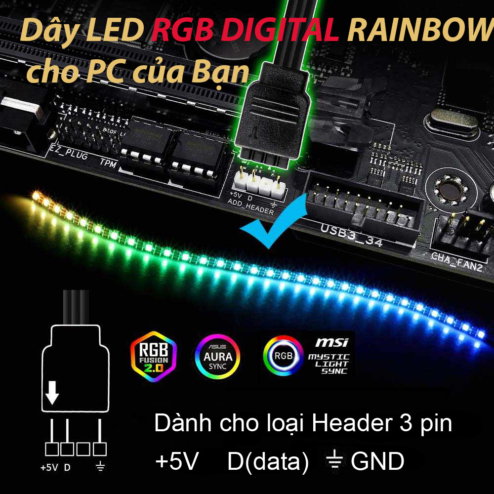 Dây Led Ws2812 không phủ Epoxy 5Vdc - 60 Led / 1 Mét