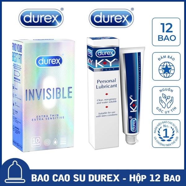 Bao Cao Su Durex Invisible Extra Thin cực siêu mỏng 10s - tặng Gel bôi trơn Durex KY 50G [Che tên sản phẩm] cao cấp