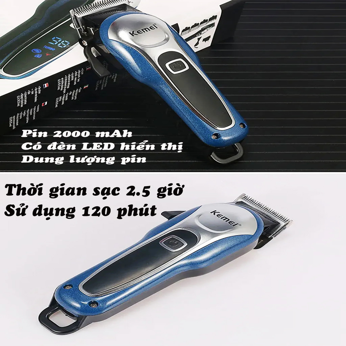 Tông đơ cắt tóc không dây chuyên nghiệp Kemei 1995 Tăng Đơ Hớt Tóc, Máy Cắt Tóc Chuyên Nghiệp Gia Đình,Trẻ Em, màn LCD, chống rung, chống ồn