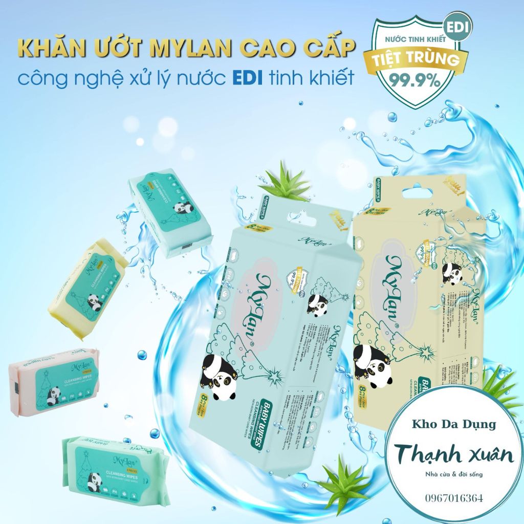 Combo 8 GÓI KHĂN ƯỚT MINI CAO CẤP MYLAN LỐC,8 MIẾNG/GÓI