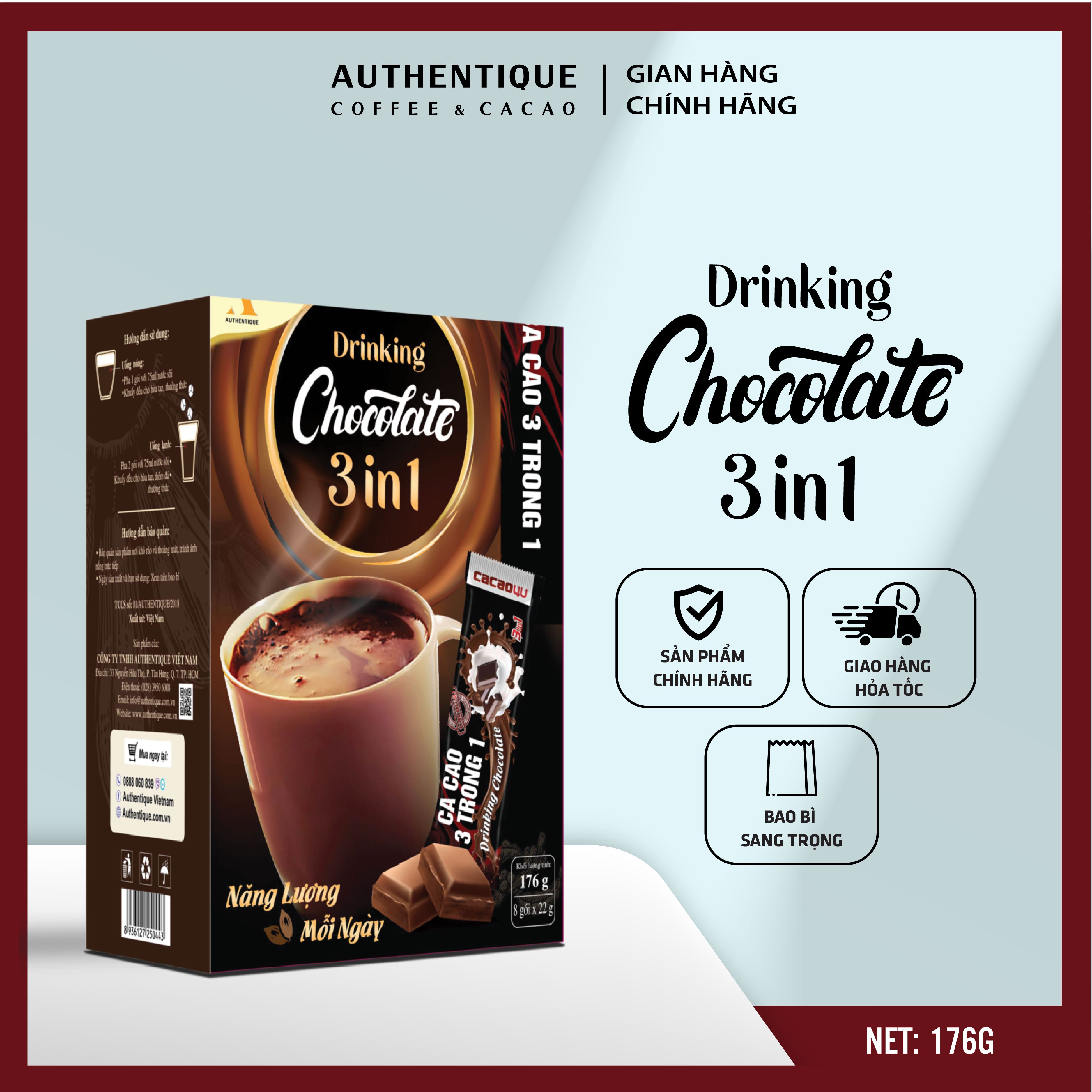 [GÓI LẺ DÙNG THỬ] Bột Cacao sữa Authentique hoà tan 3in1, Drinking Chocolate 22gr