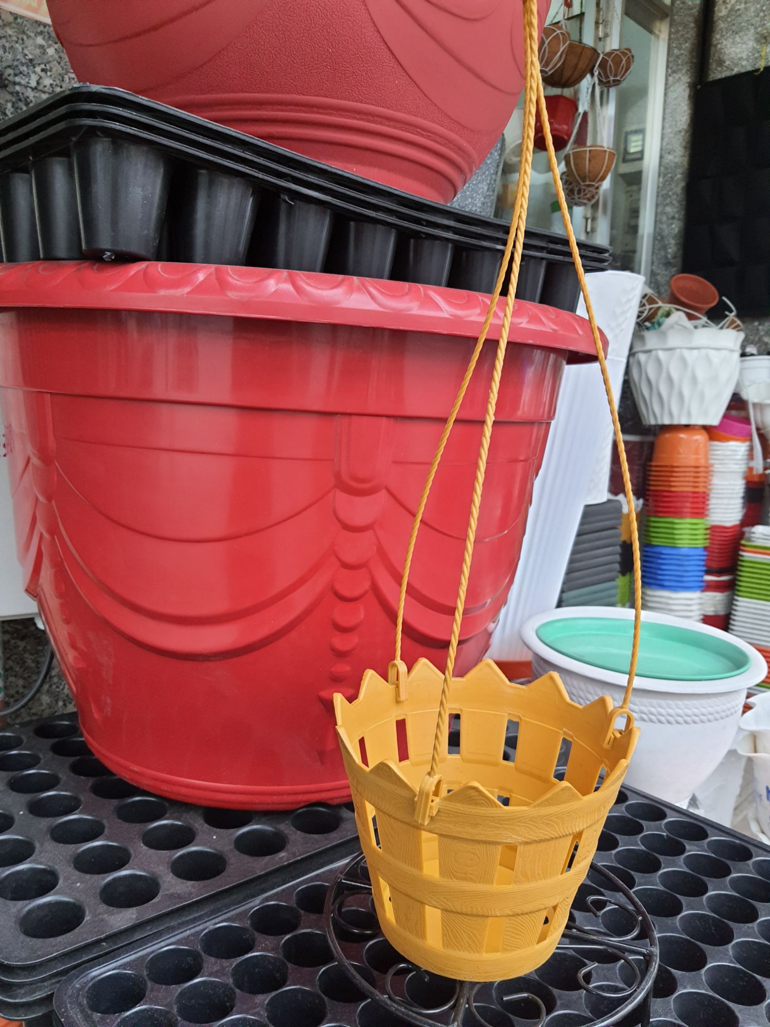 combo 5 chậu treo trồng lan siêu đẹp kèm móc phi 18cm.
