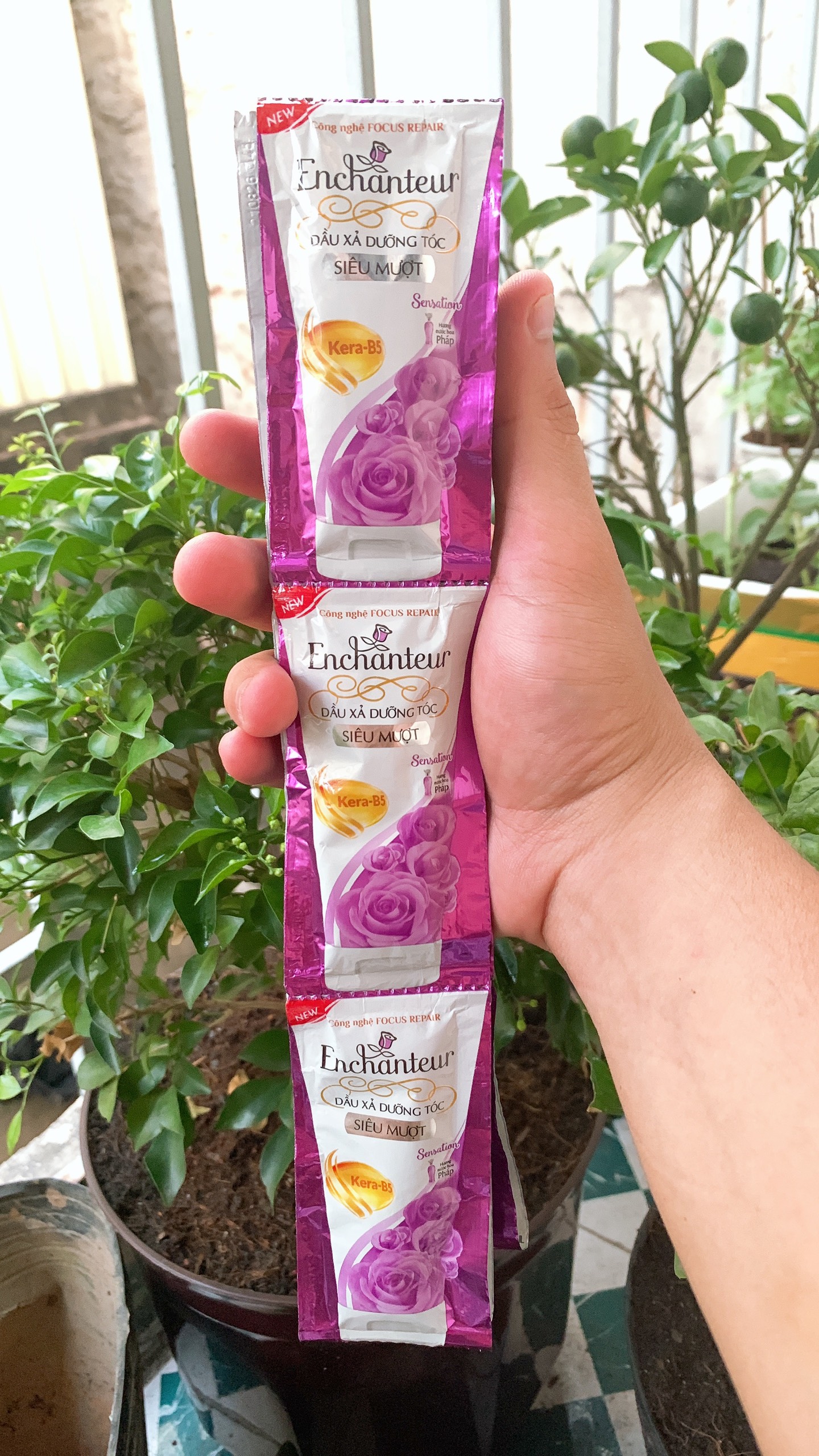 Dây 12 gói dầu xả dưỡng tóc Enchanteur Sensation siêu mềm mượt 6g/gói