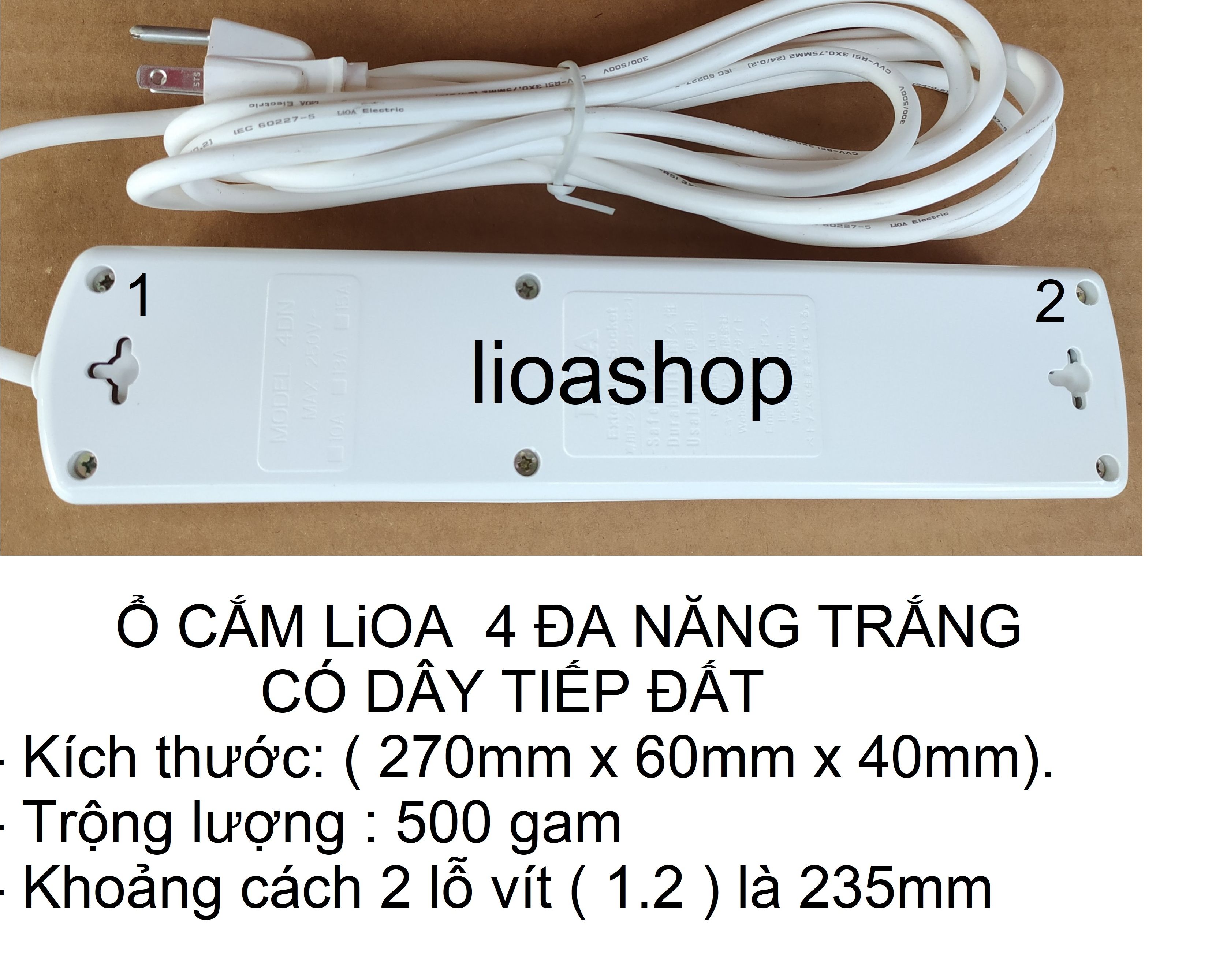 Ổ CẮM ĐIỆN LIOA 4 ĐA NĂNG CÓ DÂY TIẾP ĐẤT.