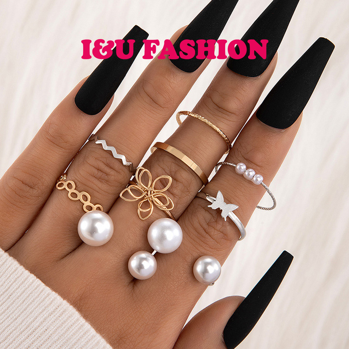 Nhẫn Nữ Ngọc Trai Màu Bạc Kiểu Hở Có Thể Điều Chỉnh Kích Cỡ Độc Đáo Thanh Lịch Thời Trang Nữ Tính Trang Sức Phụ Kiện I&U Fashion NA-06