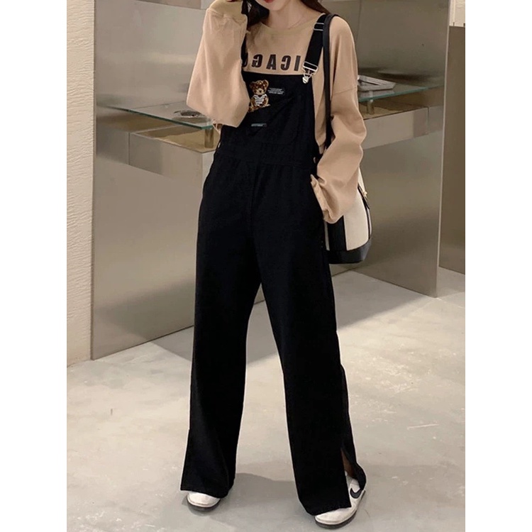 Quần yếm jeans ống rộng, quần yếm jeans trẻ chung năng động phong cách Ulzzang_y7