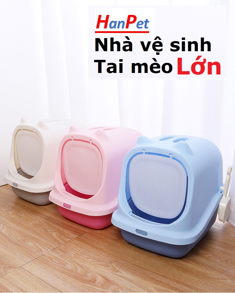 Doremiu - Nhà vệ sinh mèo loại Tai mèo size lớn đựng cát cho mèo dưới 10kg (có kèm xẻng)