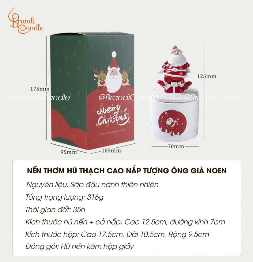 Nến thơm nắp tượng ông già noen [tặng kèm gói diêm giấy]
