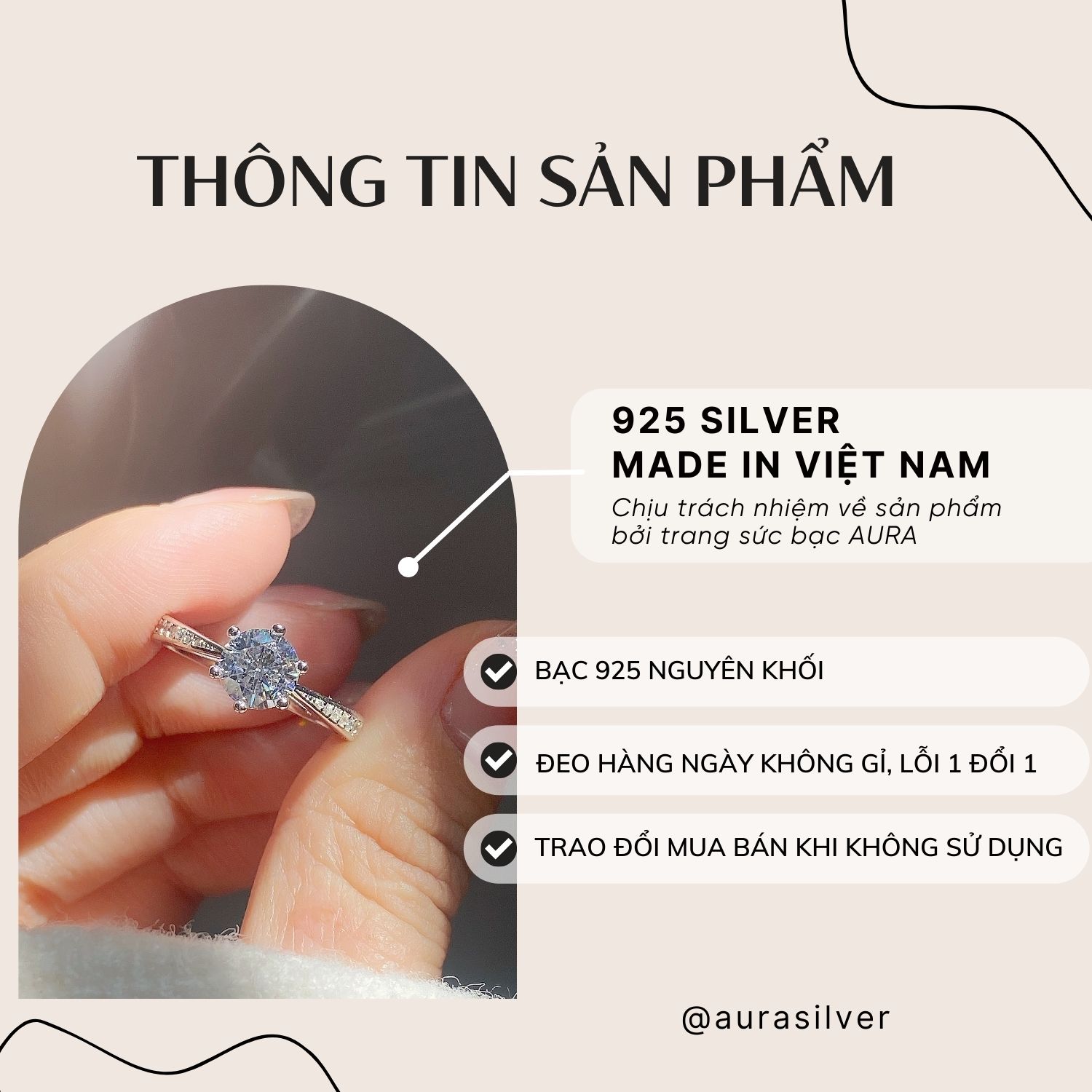 Nhẫn bạc Kira xi vàng trắng-Aura Silver-N55